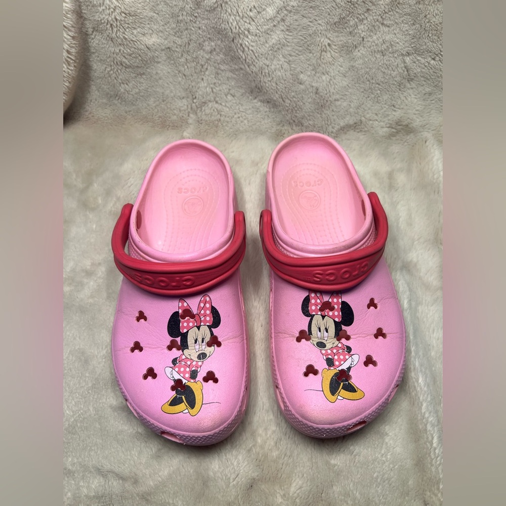 CROCS Pink Minnie Mouse Clogs with Red Heel Straps